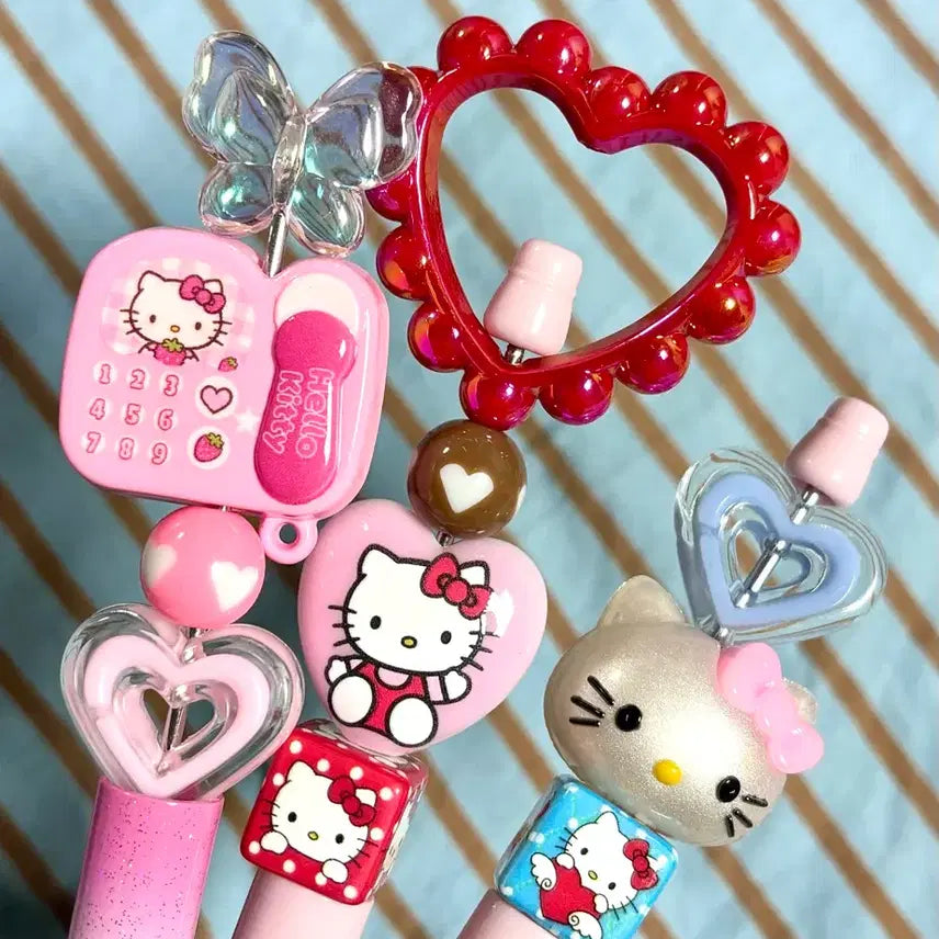 [BUNJANG] Hello Kitty Custom Beaded Ballpoint Pen / 헬로키티 비즈 수제 볼펜 꾸미기 / 동대문 볼꾸
