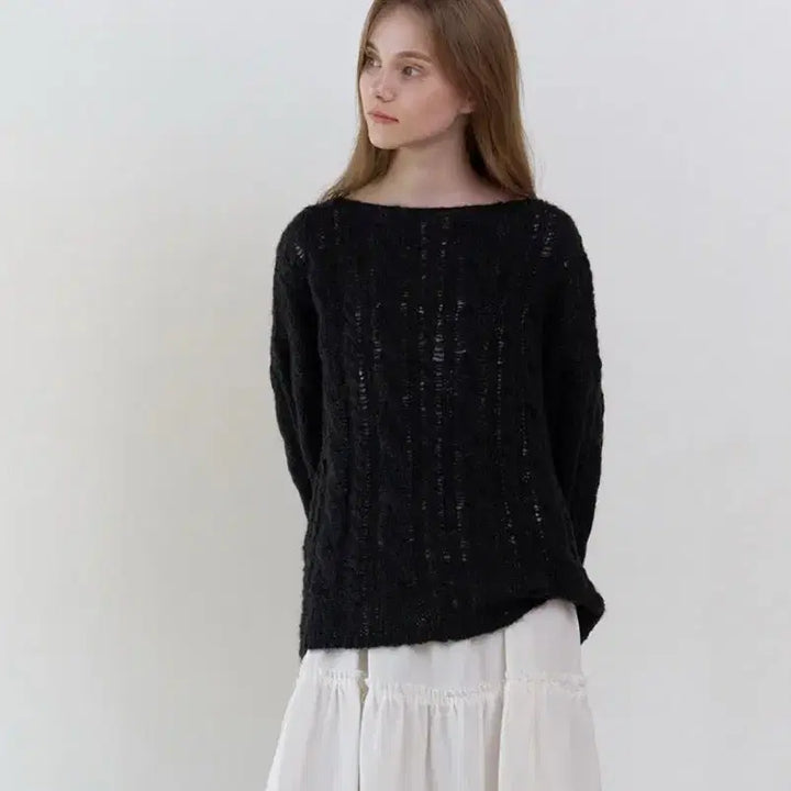 [BUNJANG] Vervain Alpaca Cable Knit Black / 버베인 콜리 알파카 케이블 니트 블랙