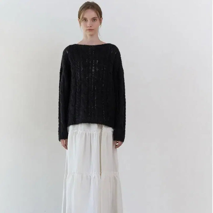 [BUNJANG] Vervain Alpaca Cable Knit Black / 버베인 콜리 알파카 케이블 니트 블랙