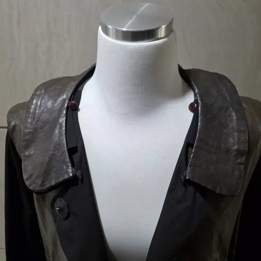 [BUNJANG] Son Jung Wan Leather Accent Jacket / 손정완 고급무드 양가죽 배색 자켓 55반 (카라탈부착)