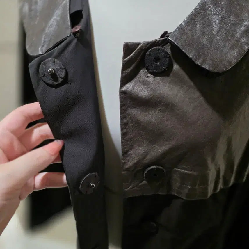 [BUNJANG] Son Jung Wan Leather Accent Jacket / 손정완 고급무드 양가죽 배색 자켓 55반 (카라탈부착)