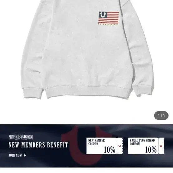 [BUNJANG] True Religion Old Glory Men's Gray Sweatshirt / 트루릴리젼 올드 글로리 맨투맨 그레이