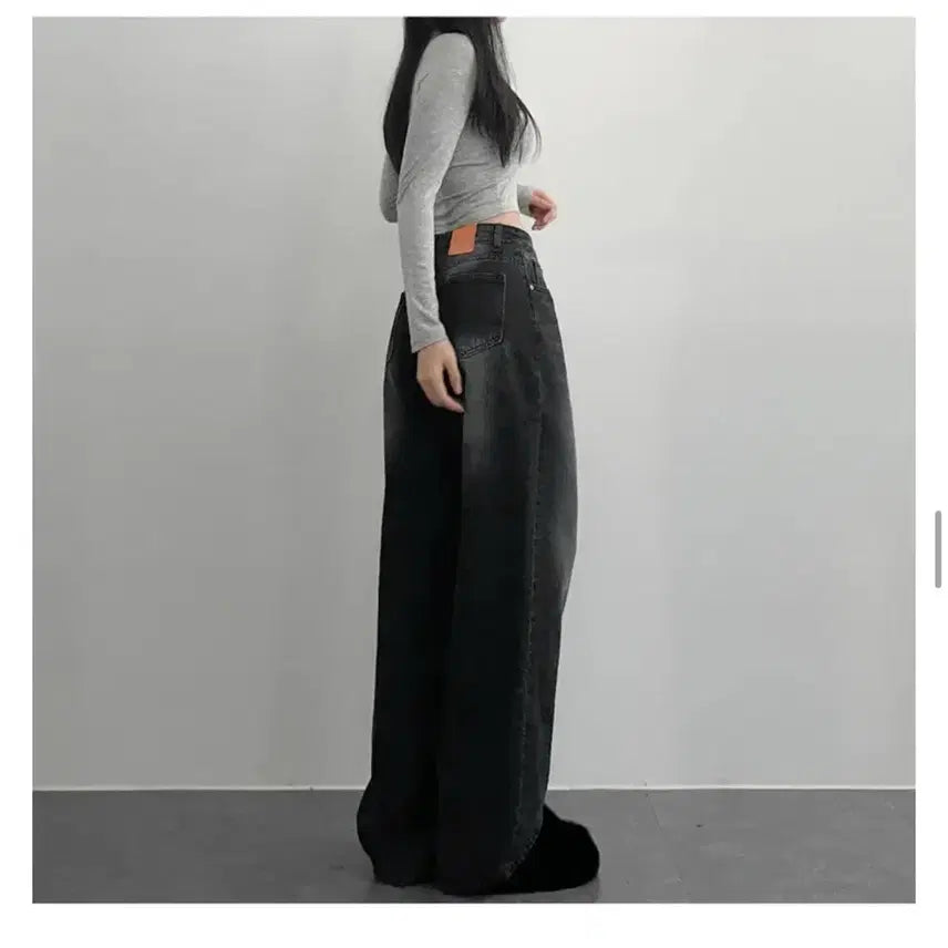 [BUNJANG] Ablley Black Wide Leg Pants / 에이블리 흑청 와이드 팬츠