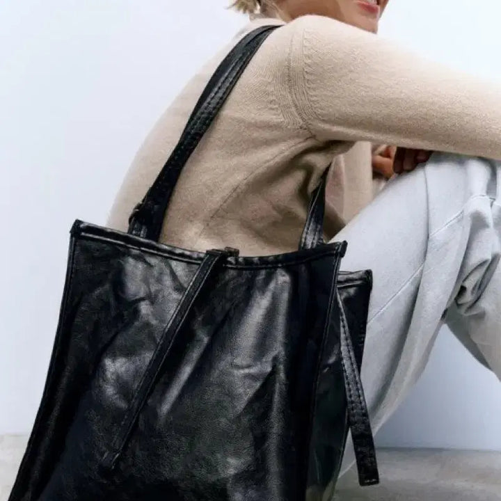 [BUNJANG] ZARA Wrinkle Effect Lock Shopper Bag / 자라 링클 이펙트 락 쇼퍼백