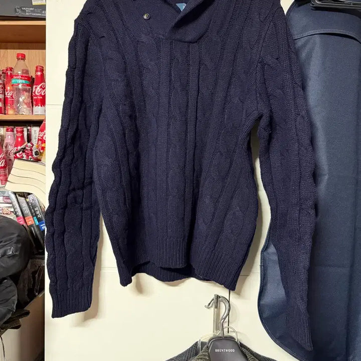 [BUNJANG] Polo Navy Cable Shawl Collar Knit Sweater / 폴로 / 네이비 케이블 숄카라 니트 / XL (100)