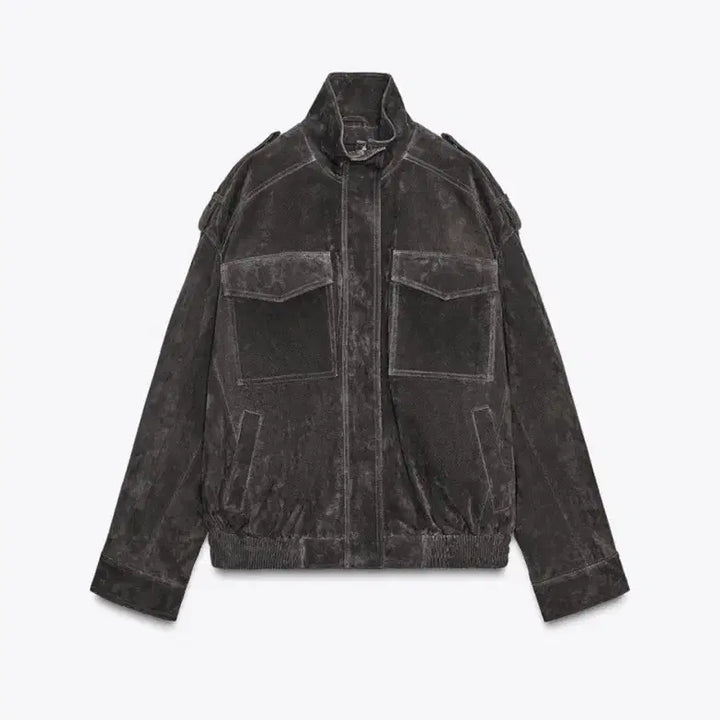 [BUNJANG] ZARA Real Suede Leather Jacket XS / 자라 리얼 스웨이드 레더 자켓 xs 차콜(4341/770/822)