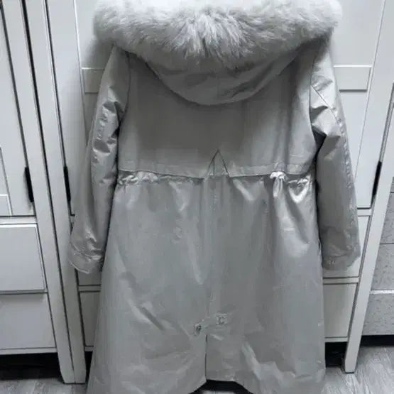 [BUNJANG] Cream Rabbit Fur Trench Padded Coat / 크림색 토끼털 트렌치 패딩
