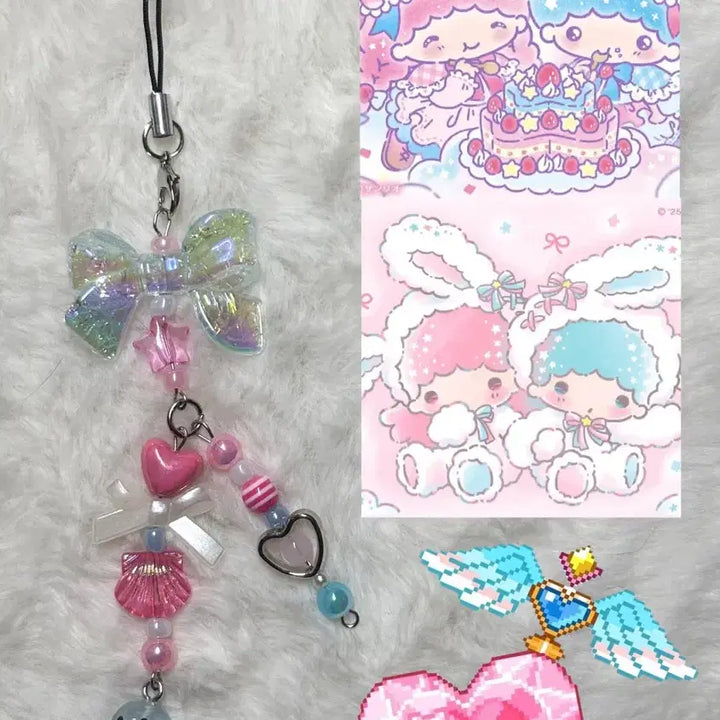 [BUNJANG] Little Twin Stars Pastel Handmade Bead Keyring / 블루 핑크 파스텔 리틀트윈스타 수제 비즈 키링 물개 보노보노