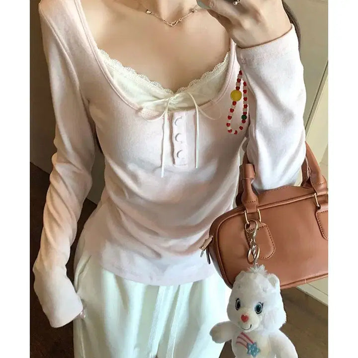 [BUNJANG] French Lace Balletcore Hime Knit Top / [SALE/*바로발송*] 프렌치 레이스 발레코어 히메 니트