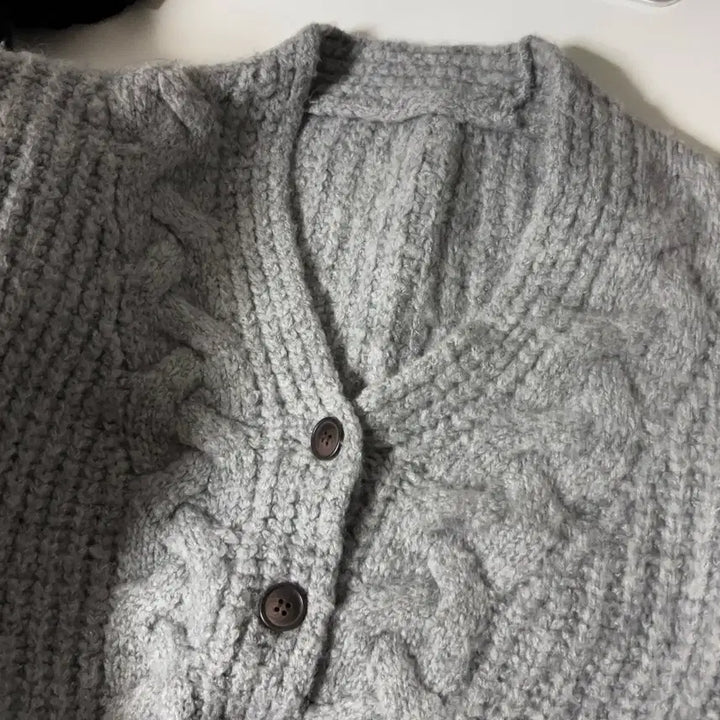 [BUNJANG] Wool Crop Gray Knit Cardigan / 도톰 울 크롭 그레이 니트 가디건