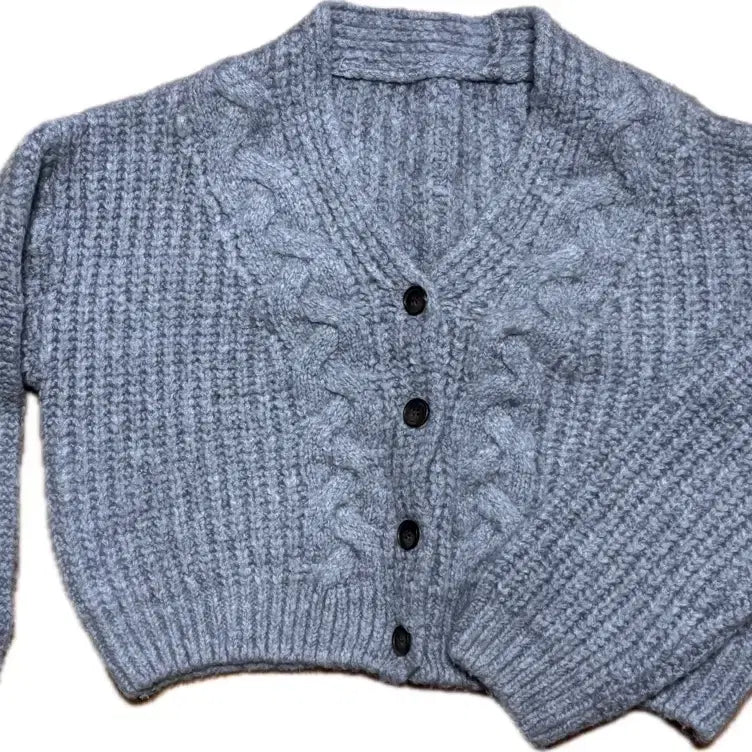 [BUNJANG] Wool Crop Gray Knit Cardigan / 도톰 울 크롭 그레이 니트 가디건