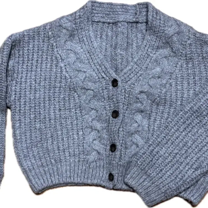 [BUNJANG] Wool Crop Gray Knit Cardigan / 도톰 울 크롭 그레이 니트 가디건