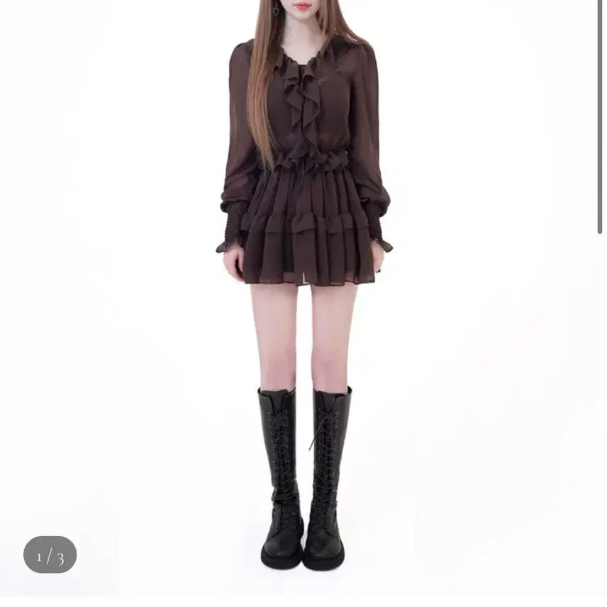 [BUNJANG] Bunny&amp;Doll Ruffle Ribbon Dress - Brown / Bunny&amp;Doll Ruffle Ribbon Dress brown 새상품