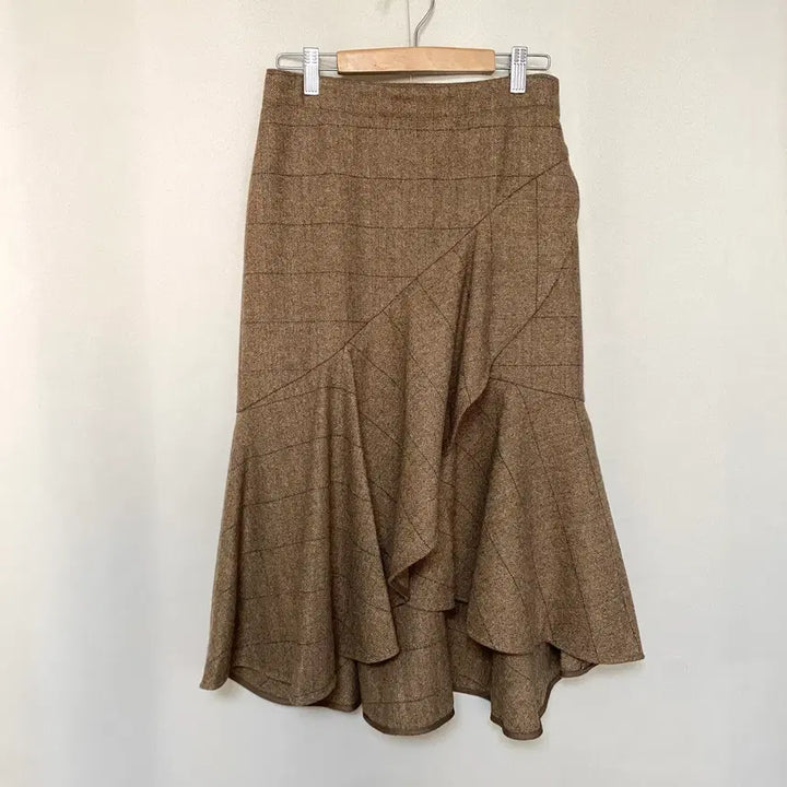 [BUNJANG] System Herringbone Check Ruffle Long Skirt / 시스템  헤링본 체크 러플 롱 스커트