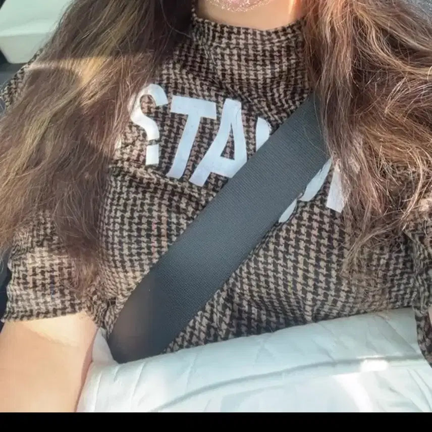 [BUNJANG] Check Pattern Puff Sleeve Velvet T-Shirt / 5/26까지 체크 패턴 퍼프 벨벳 반팔티셔츠