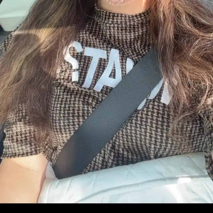 [BUNJANG] Check Pattern Puff Sleeve Velvet T-Shirt / 5/26까지 체크 패턴 퍼프 벨벳 반팔티셔츠