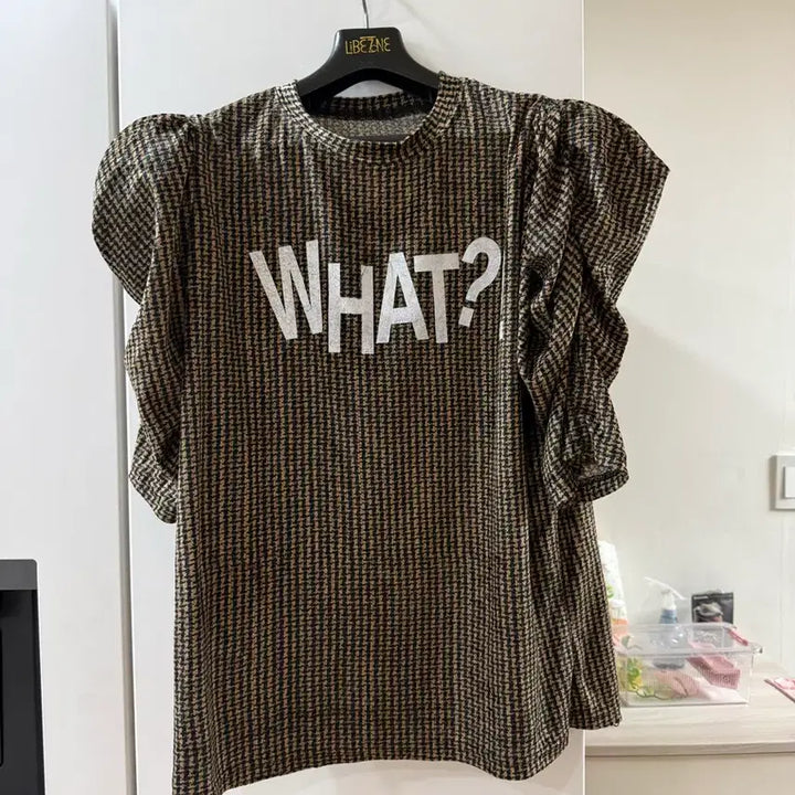 [BUNJANG] Check Pattern Puff Sleeve Velvet T-Shirt / 5/26까지 체크 패턴 퍼프 벨벳 반팔티셔츠