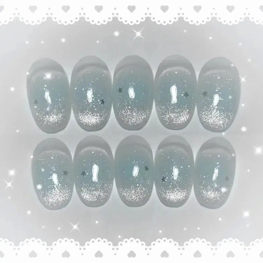 [BUNJANG] Chic Aurora Glitter Magnetic Gel Nail Tips / 치크 자석젤 수제네일팁