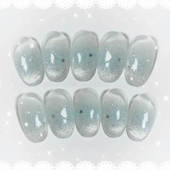 [BUNJANG] Chic Aurora Glitter Magnetic Gel Nail Tips / 치크 자석젤 수제네일팁