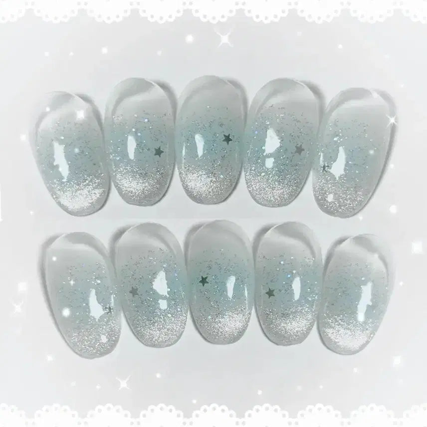 [BUNJANG] Chic Aurora Glitter Magnetic Gel Nail Tips / 치크 자석젤 수제네일팁