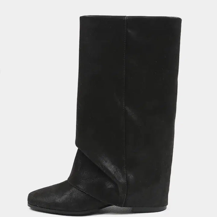 [BUNJANG] BlackUp Leather Mid-Folding Boots 235 / 블랙업 레더 미들 폴딩 부츠 블랙 235