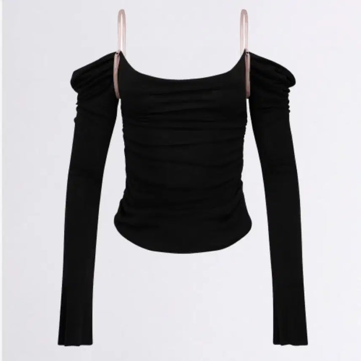 [BUNJANG] Sculptor Drape Off-Shoulder Black Top / 스컬프터 드레이프 오프숄더 블랙 탑 *단종*