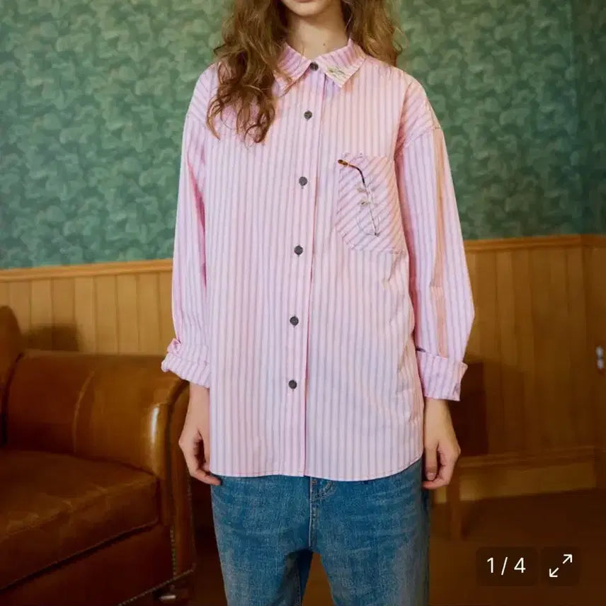 [BUNJANG] Heretic Pink Striped Shirt / 헤레틱 셔츠