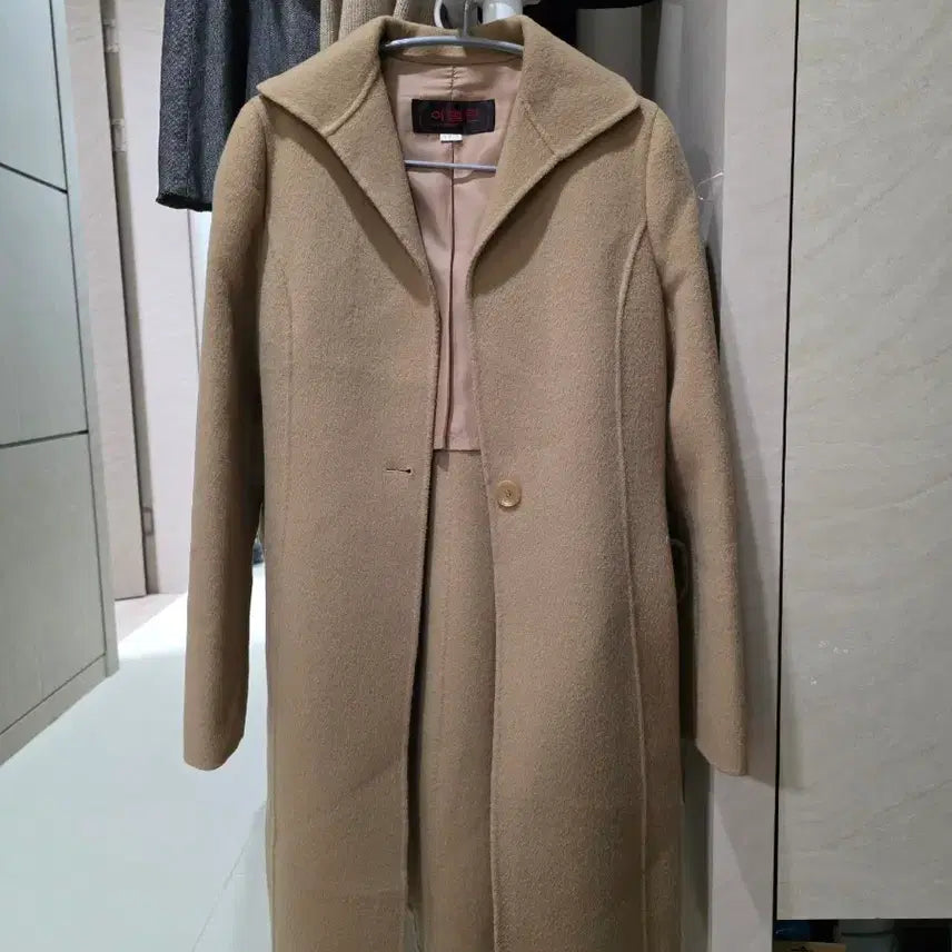 [BUNJANG] Beige Wool Coat for Women / 원버튼 베이지 여성 울코트 55~66