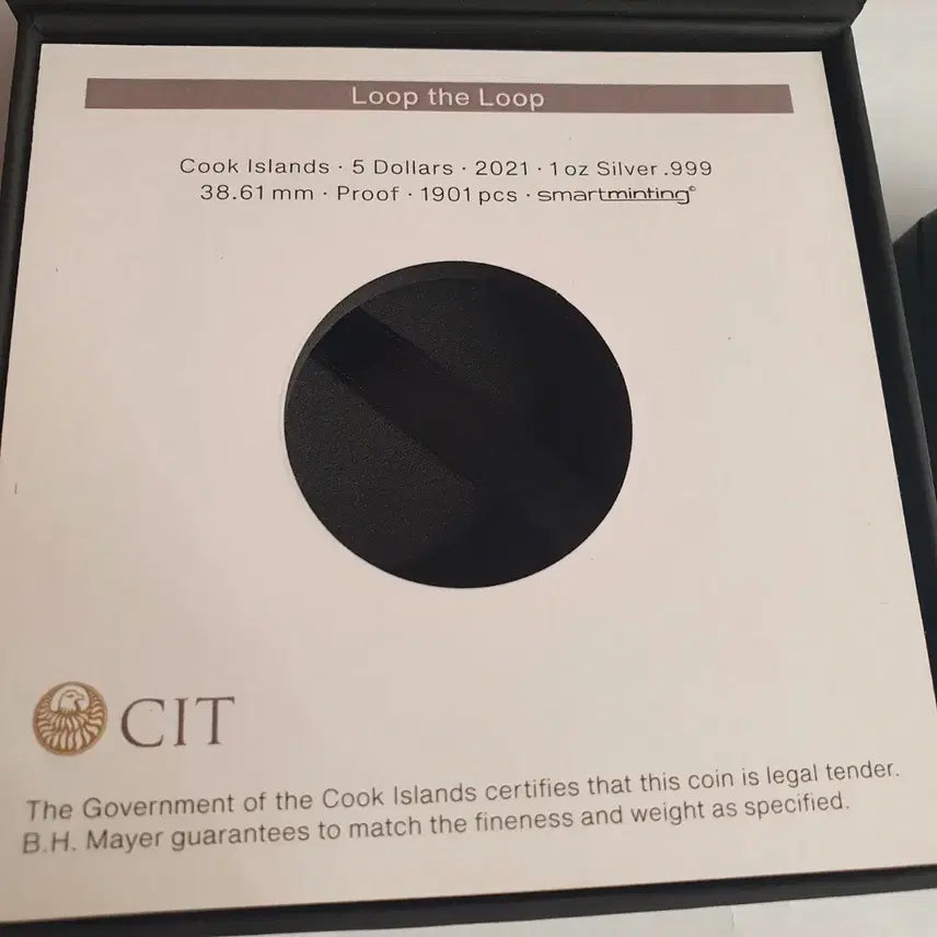[BUNJANG] Cook Islands 2021 Loop the Loop Ultra High Relief Silver Coin / 쿡제도 1온스 은화 2021 루프더루프 초고부조 실버바 은 달러