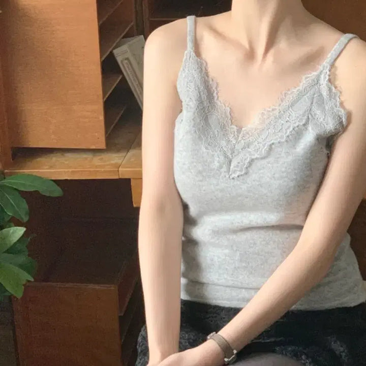 [BUNJANG] Milkcocoa Lace Slip Tank Top / [밀크코코아] 레이스 슬립 나시 (wool 50%)