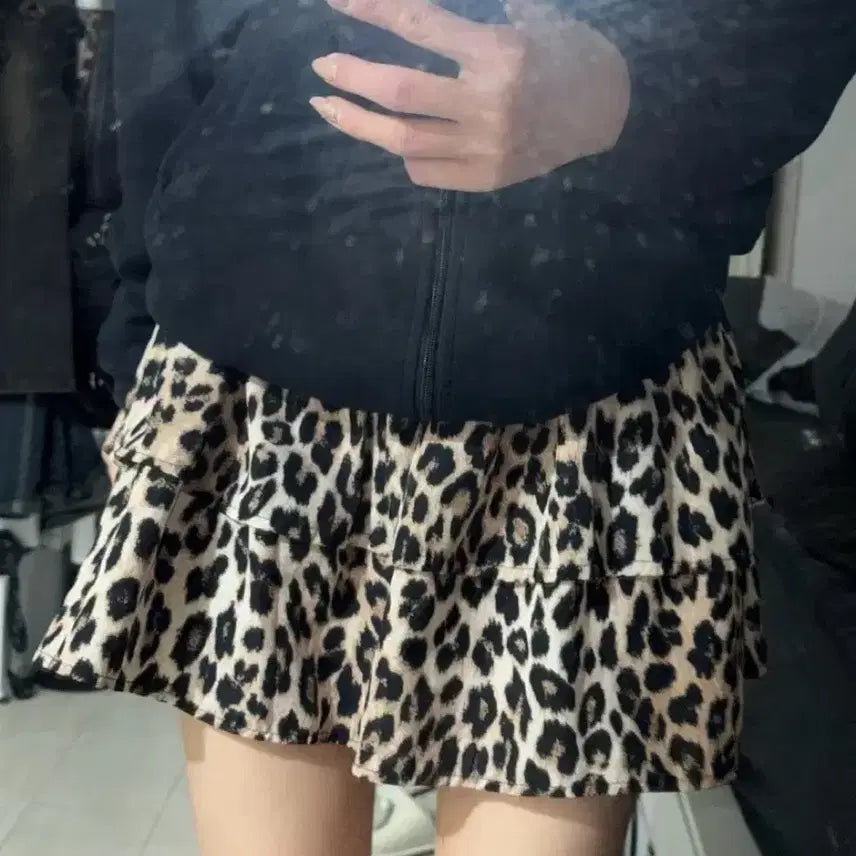 [BUNJANG] Vintage Leopard Print Tiered Skirt / 빈티지 호피 캉캉치마
