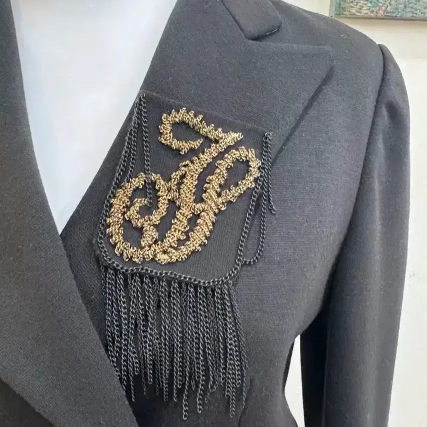 [BUNJANG] SJSJ Gold Button Chain Detail Double Jacket / SJSJ 한섬 블랙 더블자켓 55 골드버튼 체인디테일