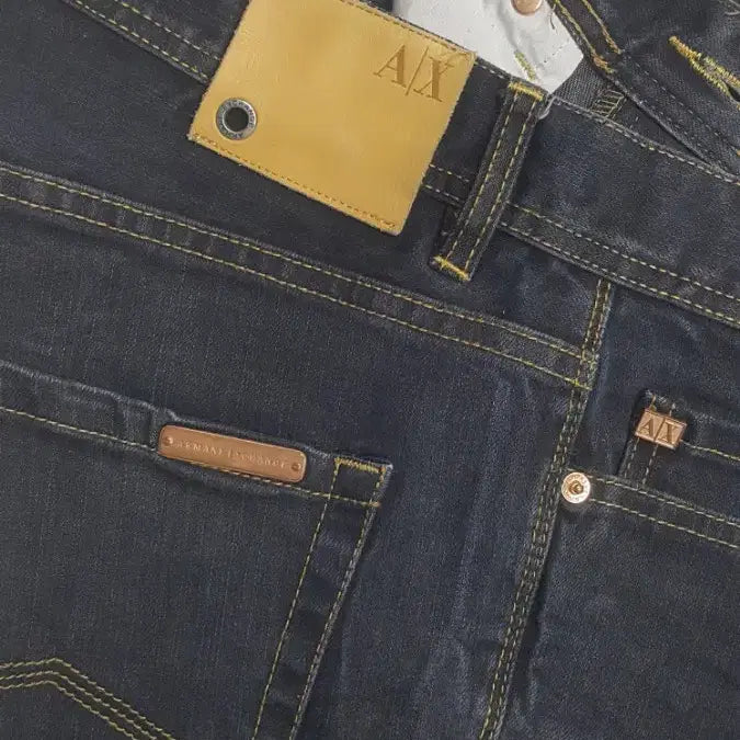 [BUNJANG] Armani Leather Patch Gold Detail Jeans / [A/X]아르마니 정품(사방스판) 가죽패치 금장대님 33인치(No.73)