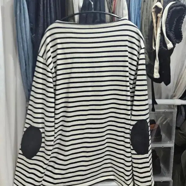 [BUNJANG] Saint James Gildas Stripe Elbow Patch T-Shirt / 세인트제임스 길도 스트라이프 엘보패치 블랙 T8