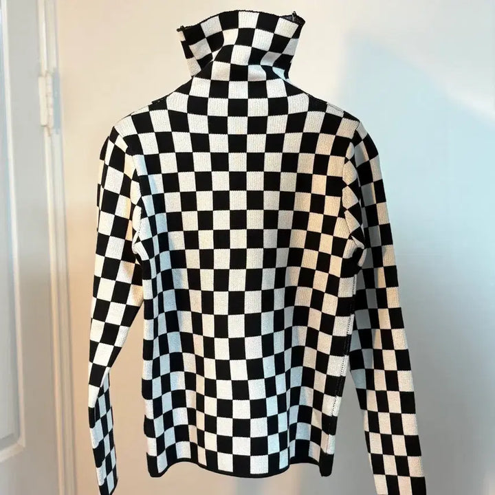 [BUNJANG] Check Pattern Turtleneck Knit Long Sleeve / 체크 패턴 터틀넥 니트 긴팔