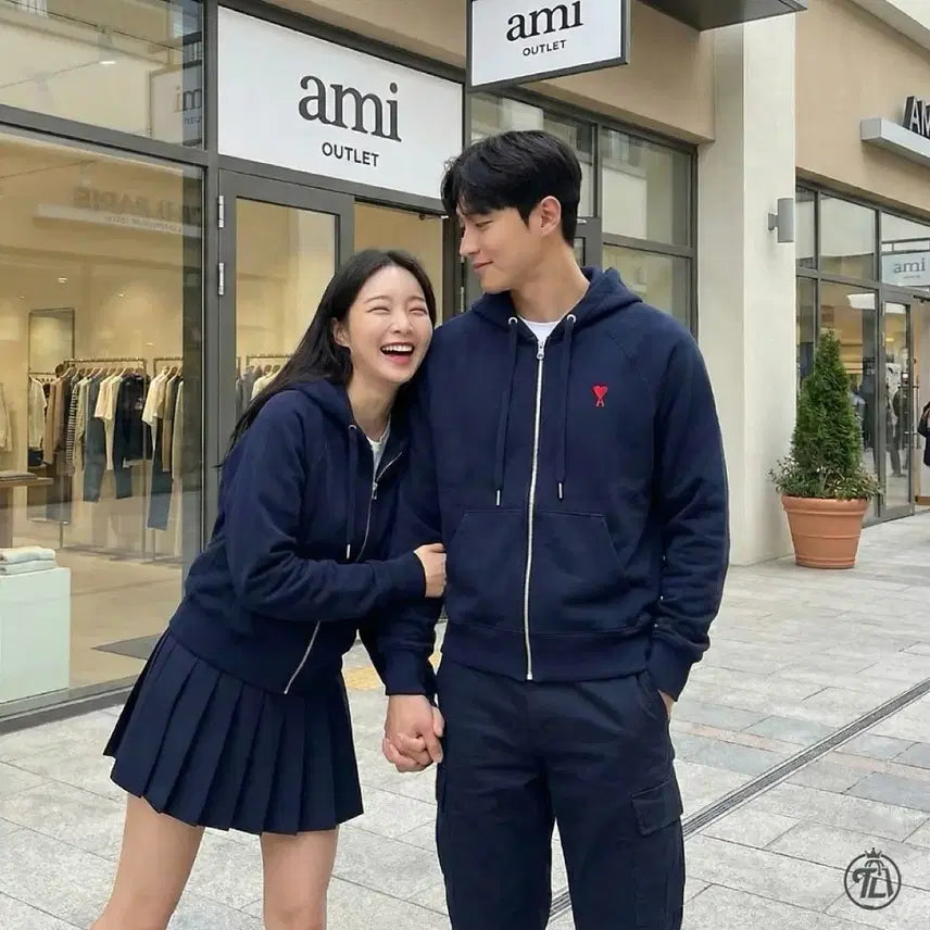 [BUNJANG] AMI Hoodie Navy / AMI 아미 후드집업