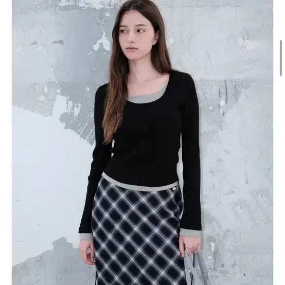 [BUNJANG] General Idea Layered Long Sleeve Knit Black L / 제너럴 아이디어 레이어드 롱슬리브 니트 블랙 L
