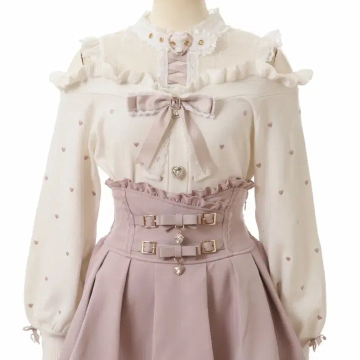 [BUNJANG] Liz Lisa Off-Shoulder Knit Top / 리즈리사 하트자수 레이어드 오프숄더니트/양지뢰양산형지뢰계로지타마즈피움