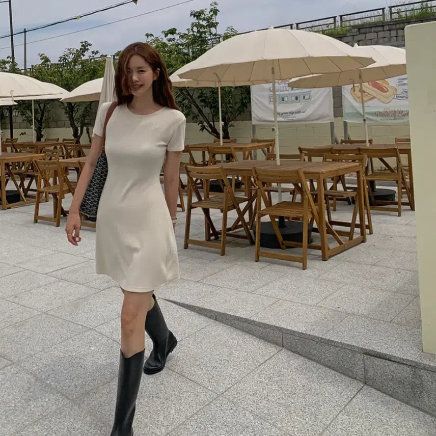 [BUNJANG] Frost J Ivory Midi Dress / (프로스트제이)헤이 반팔 원피스(아이보리, 미디)