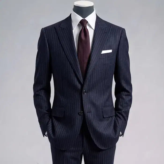 [BUNJANG] Cambridge Members Italy Canonico Flannel Wool Pinstripe Suit / 캠브리지멤버스 / 이태리 까노니꼬 피크드라펠 플란넬 울 수트 / 100