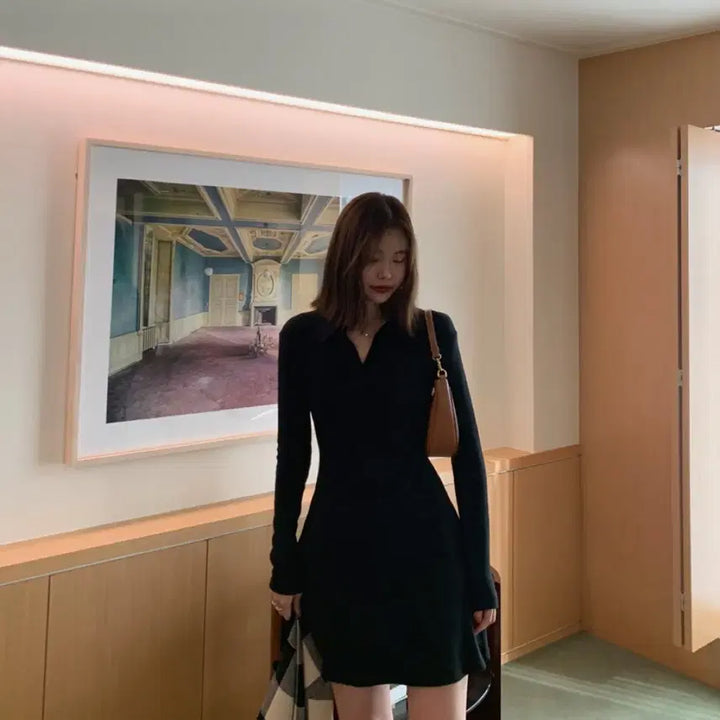 [BUNJANG] Frost J Collar Mini Dress (Black) / (프로스트제이)카라 원피스(블랙)