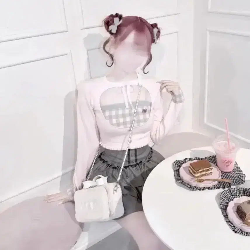 [BUNJANG] HoneyMew Gingham Ensemble Top Pink / 허니뮤 깅엄 앙상블 탑 핑크 F (양산형 지뢰계 스나계)