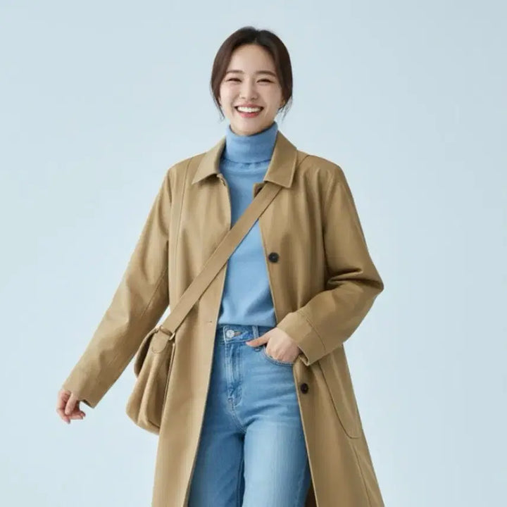 [BUNJANG] TEMPORARY Camel Mac Coat (M-L) / [새상품급] TEMPORARY 미니멀 싱글 트렌치 코트 (카멜 베이지)
