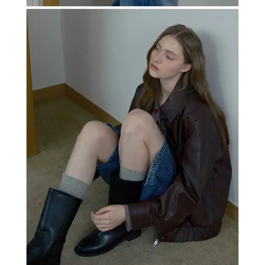 [BUNJANG] Mind Bridge Oversized Leather Blouson Jacket - Brown / (정가22만원) 마인드브릿지 오버핏 레더 블루종 점퍼 _ 브라운