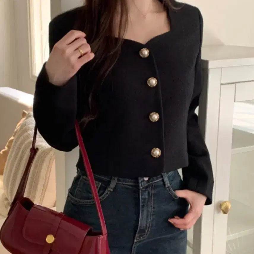 [BUNJANG] Attrangs Black Tweed Jacket (Size S) / 아뜨랑스 블랙 트위드 자켓 새상품 S(55)