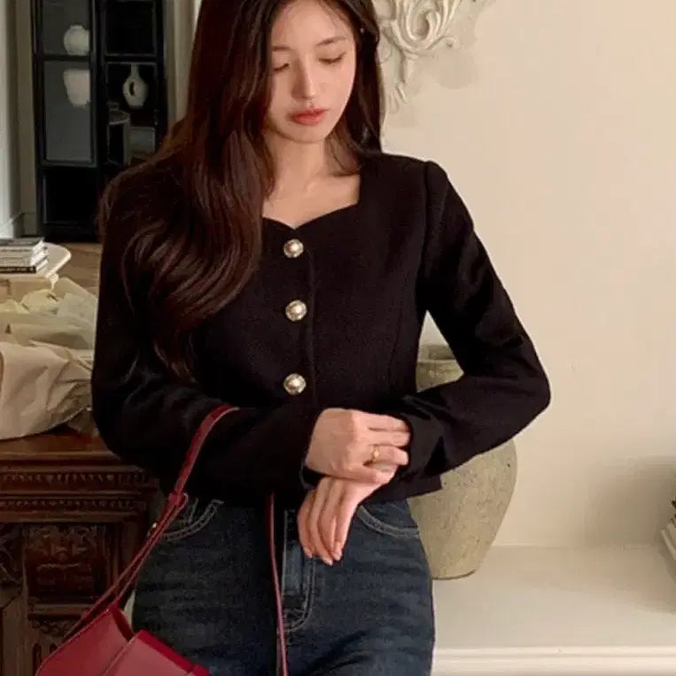 [BUNJANG] Attrangs Black Tweed Jacket (Size S) / 아뜨랑스 블랙 트위드 자켓 새상품 S(55)