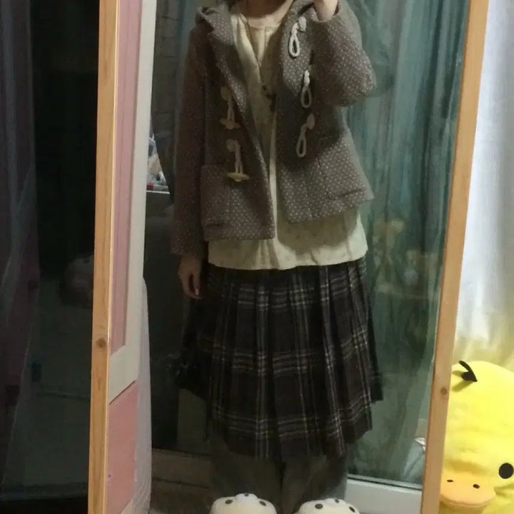 [BUNJANG] Vintage Dot Pattern Duffle Coat / 빈티지 도트무늬 떡볶이 코트 떡코