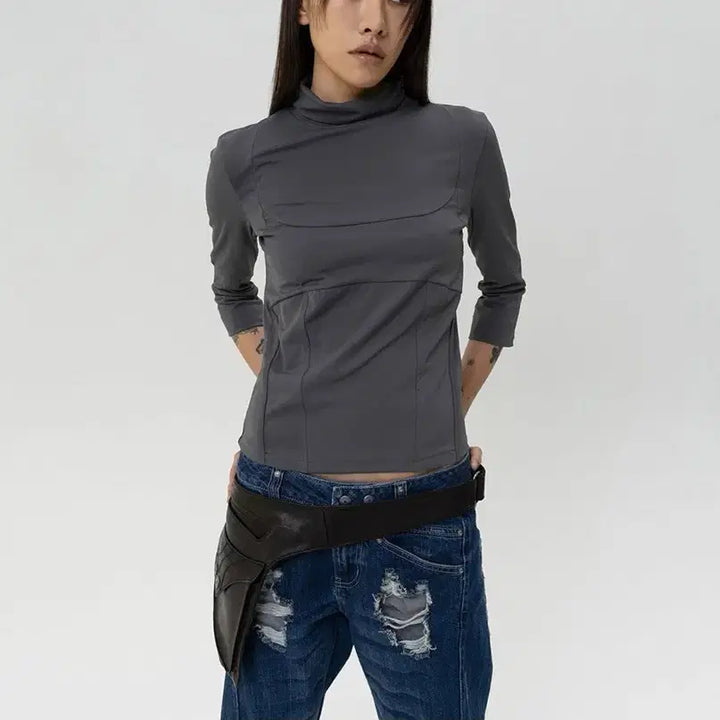 [BUNJANG] Mischief Contour Sim Top Gray / 미스치프 컨투어 심 탑 그레이