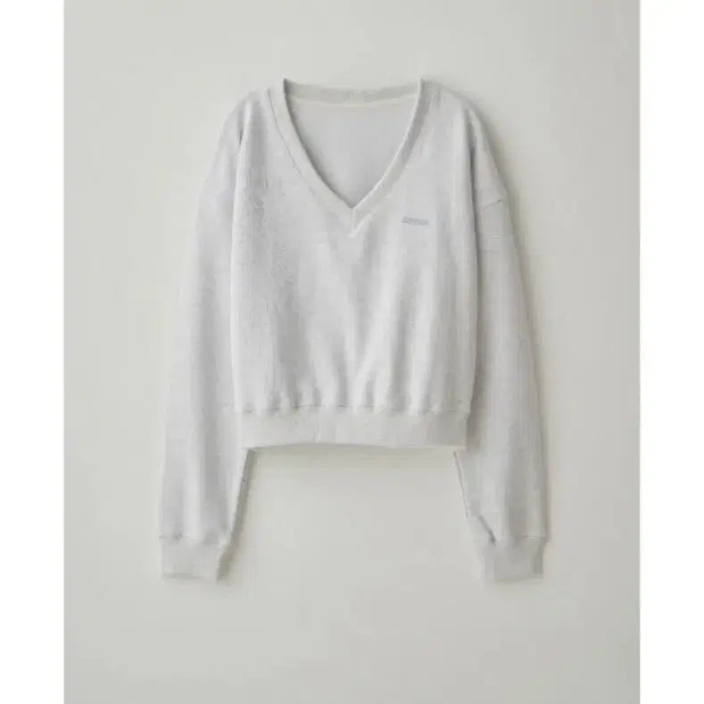 [BUNJANG] Thanat V-Neck Short Sweatshirt Melange White / 타낫 브이넥 숏맨투맨 멜란지화이트