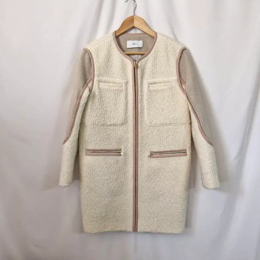 [BUNJANG] DEWLOO Ivory Beige Boucle Color Block Coat / 듀엘 아이보리 베이지 부클 배색 코트